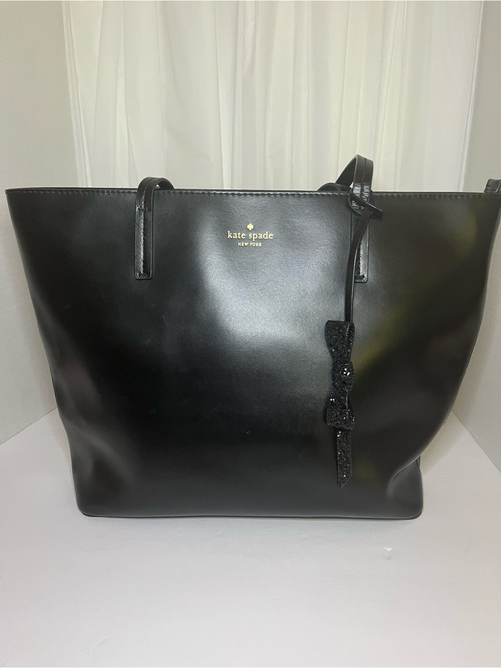 kate spade Black Leather Tote with Bow Charm